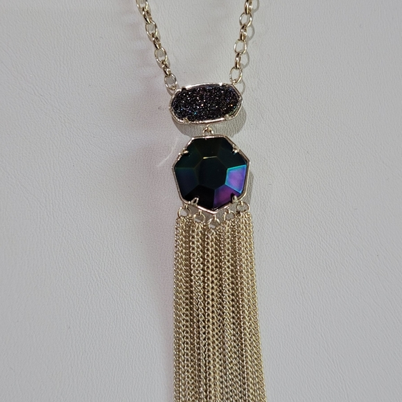 Kendra Scott Long Custom Necklace Multi Drusy Mystic Iridescent Gold - Picture 11 of 14